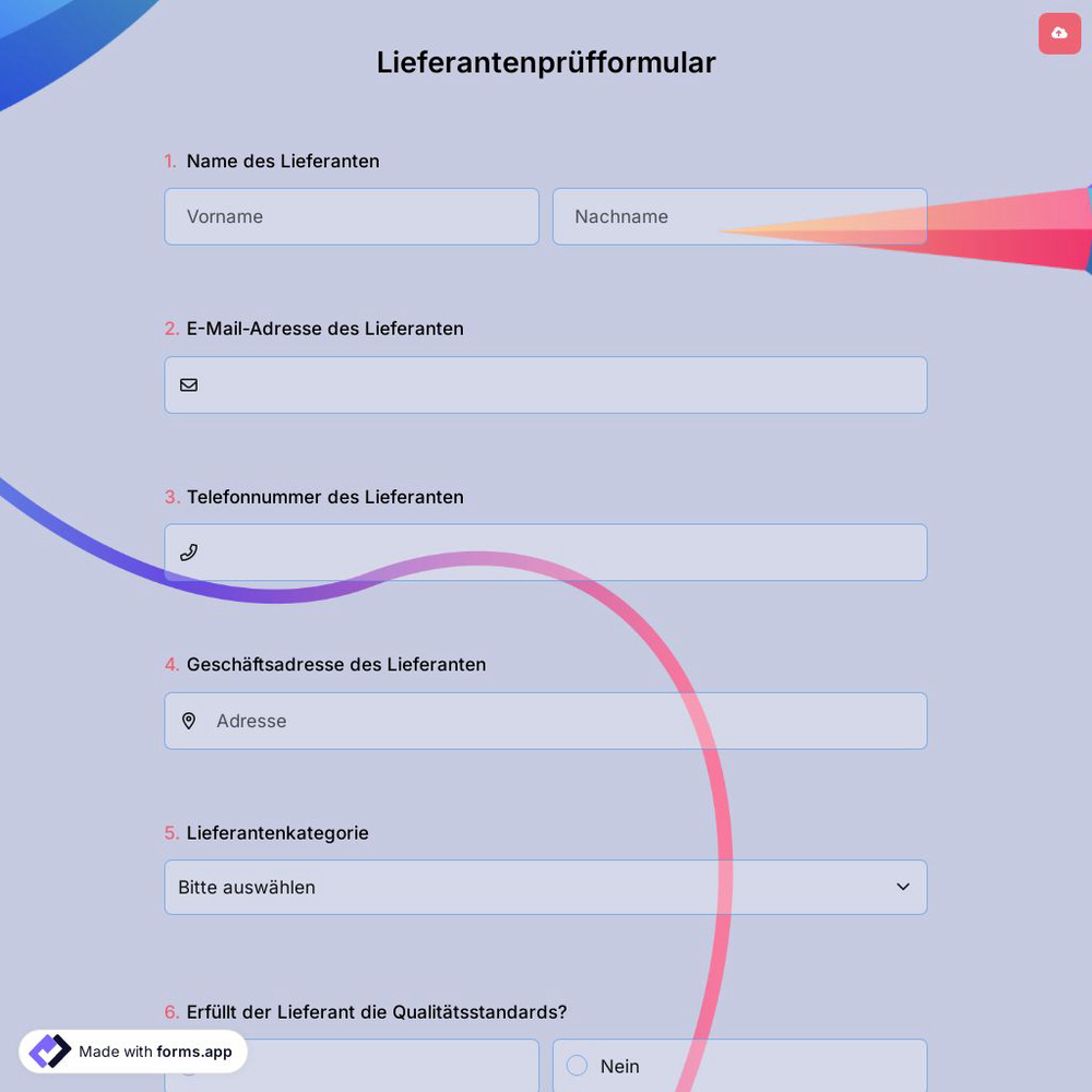 Lieferantenprüfformular