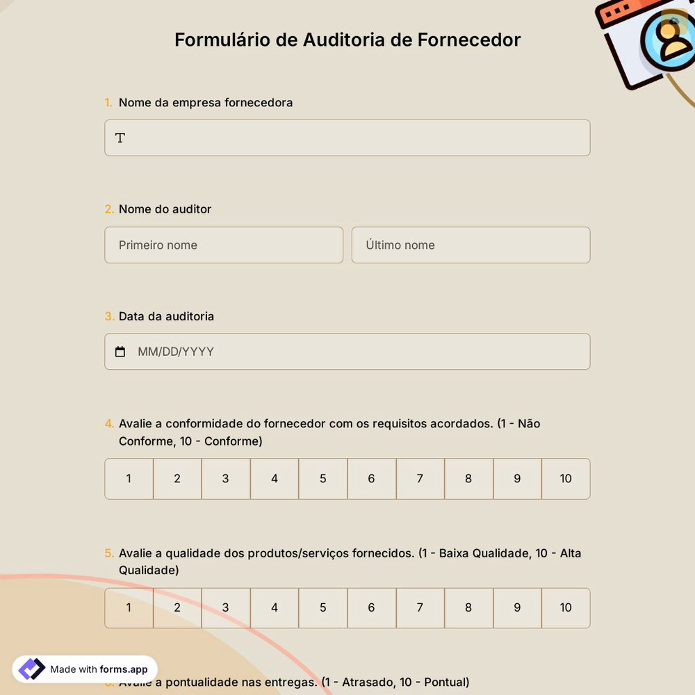 Formulário de Auditoria de Fornecedor