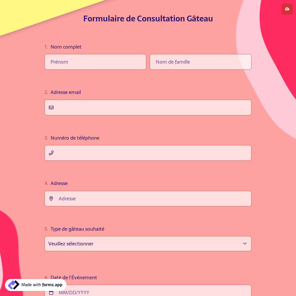 Formulaire de Consultation Gâteau