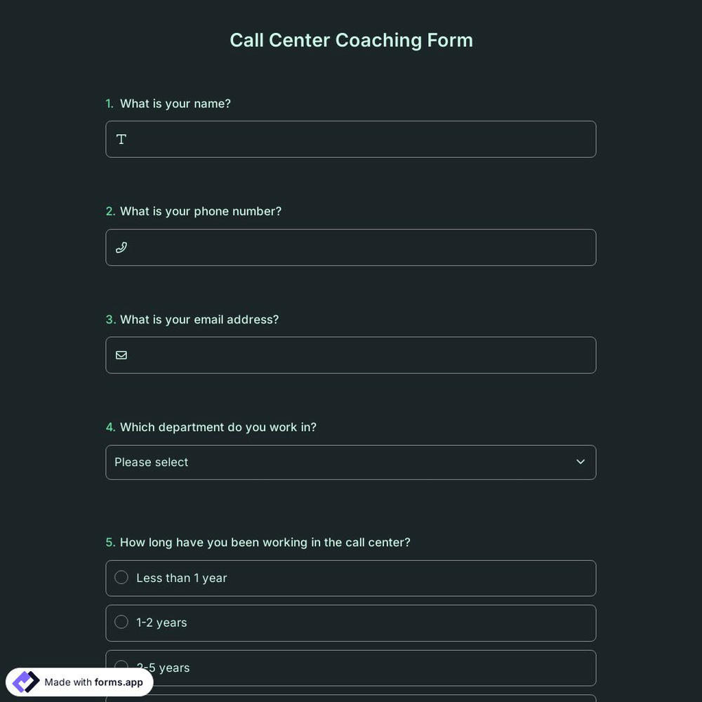 Call Center Coaching Form