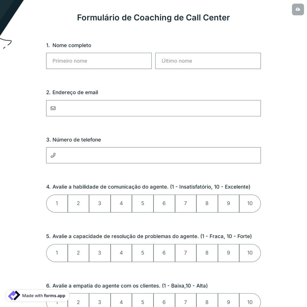 Formulário de Coaching de Call Center