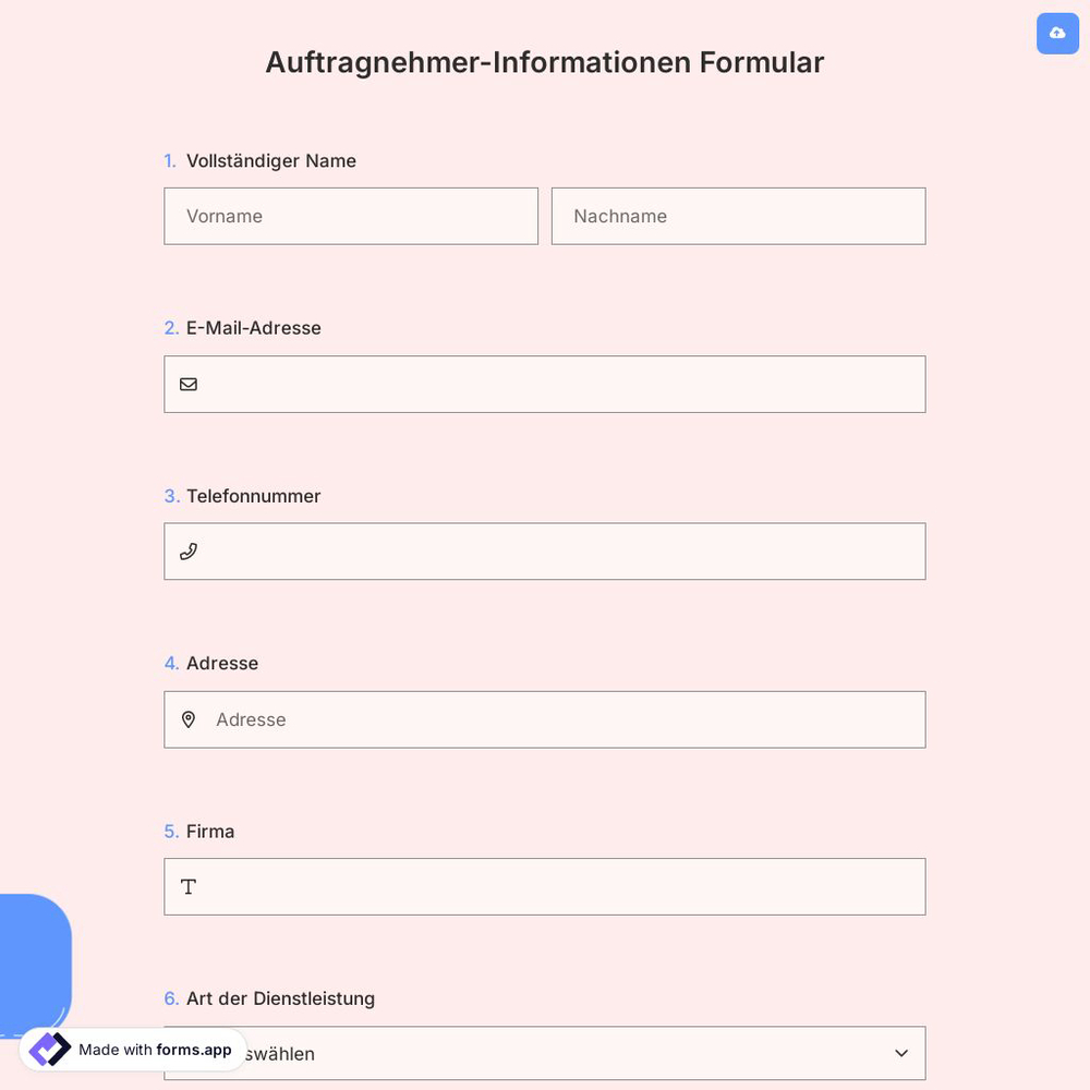Auftragnehmer-Informationen Formular