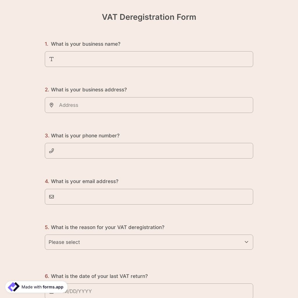 VAT Deregistration Form