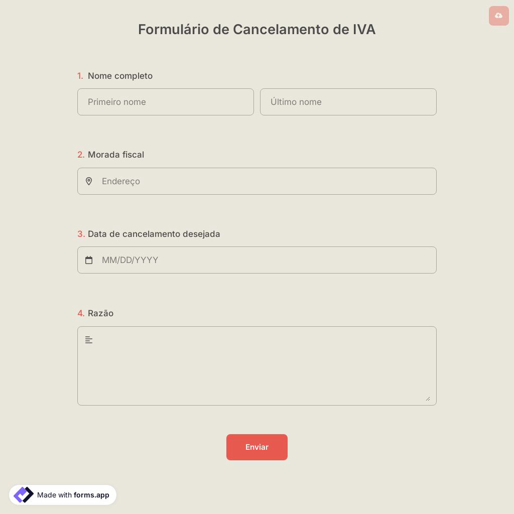 Formulário de Cancelamento de IVA