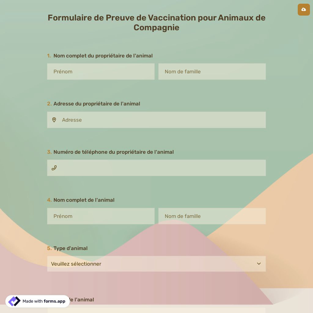 Formulaire de Preuve de Vaccination pour Animaux de Compagnie