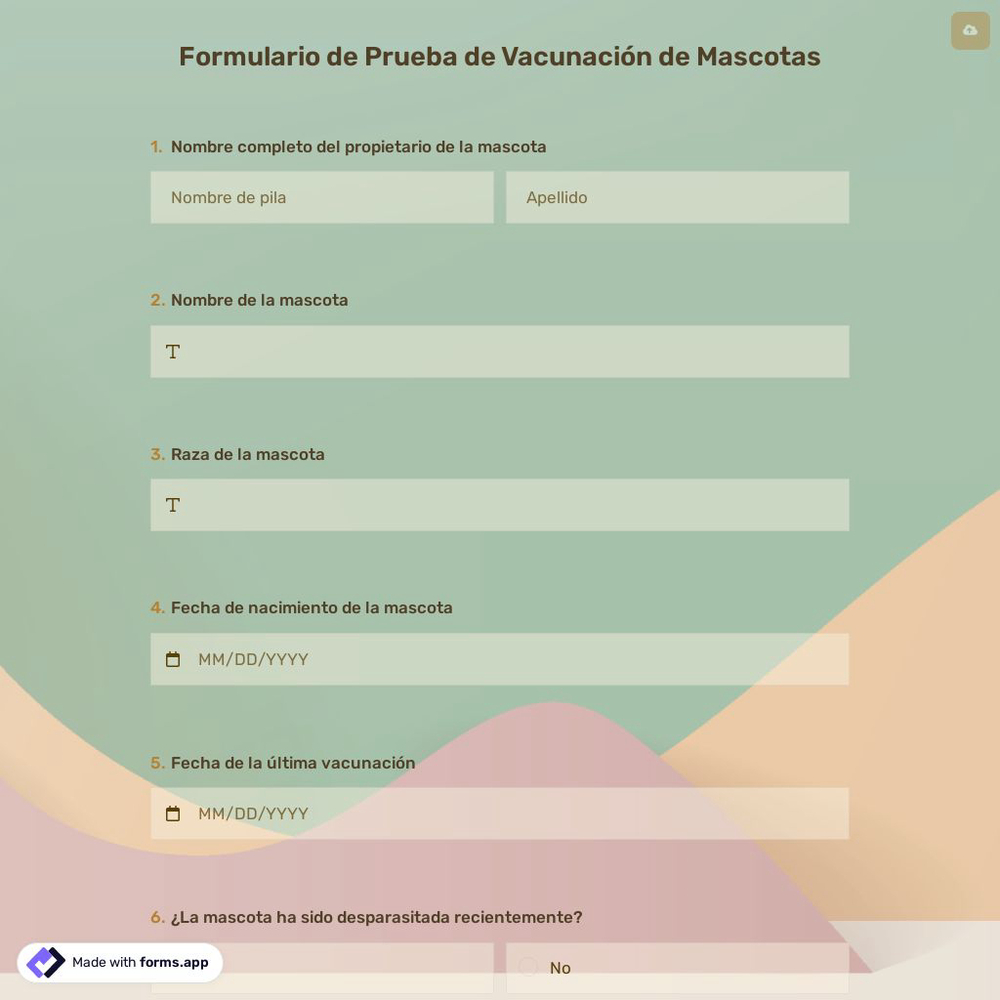 Formulario de Prueba de Vacunación de Mascotas