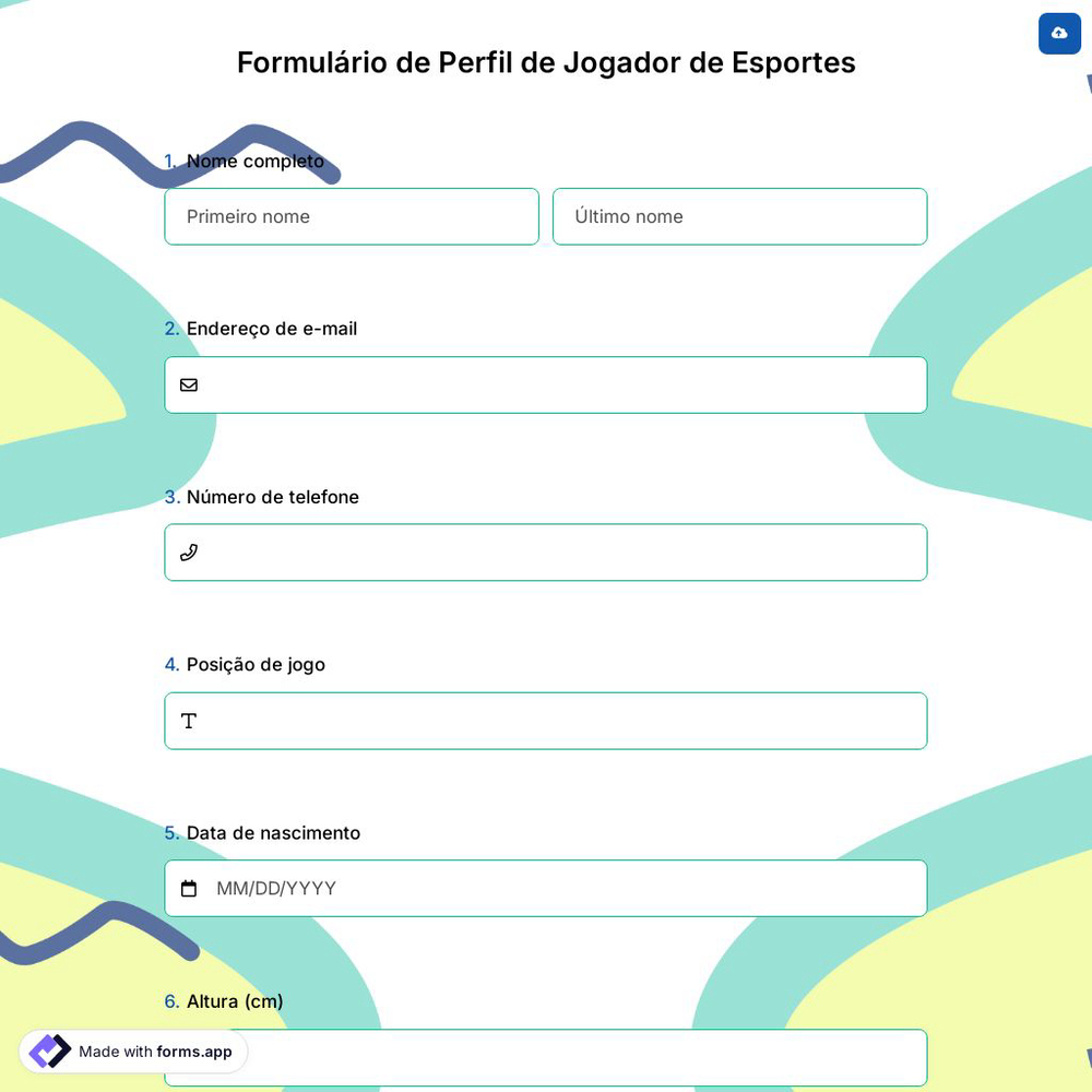 Formulário de Perfil de Jogador de Esportes