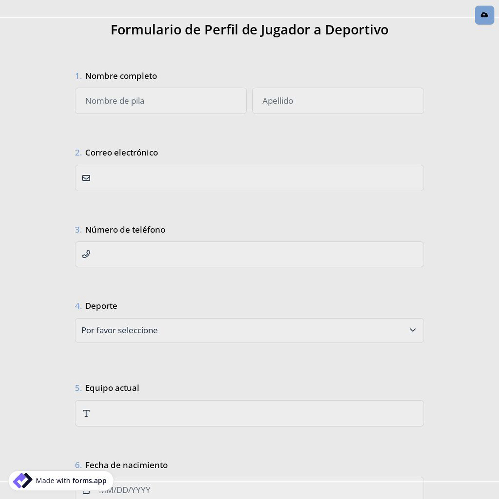 Formulario de Perfil de Jugador a Deportivo