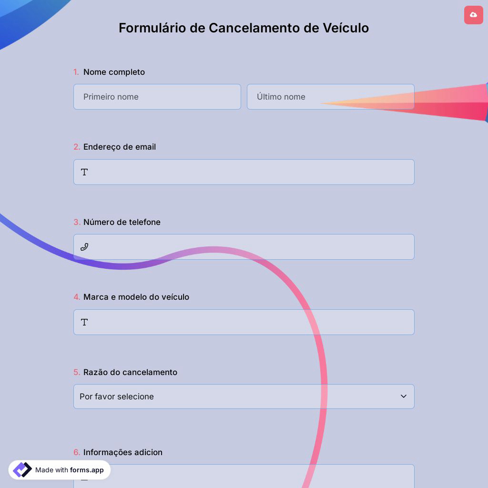 Formulário de Cancelamento de Veículo