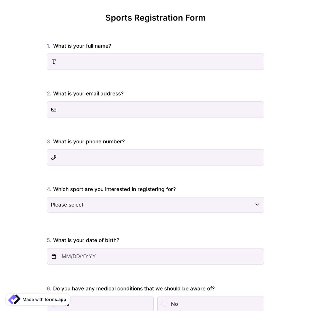 Sports Registration Form