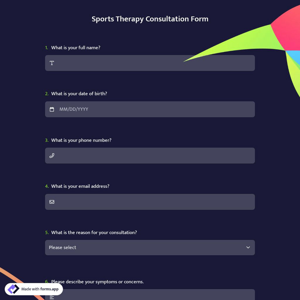 Sports Therapy Consultation Form