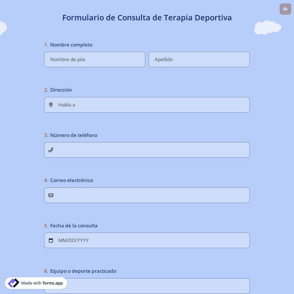 Formulario de Consulta de Terapia Deportiva