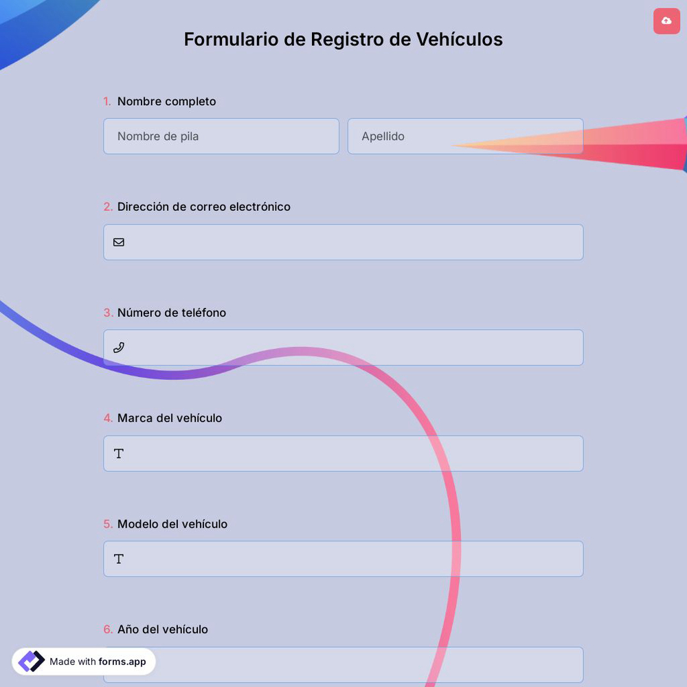 Formulario de Registro de Vehículos