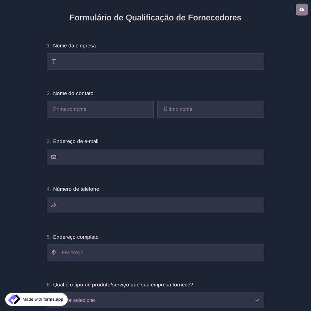 Formulário de Qualificação de Fornecedores