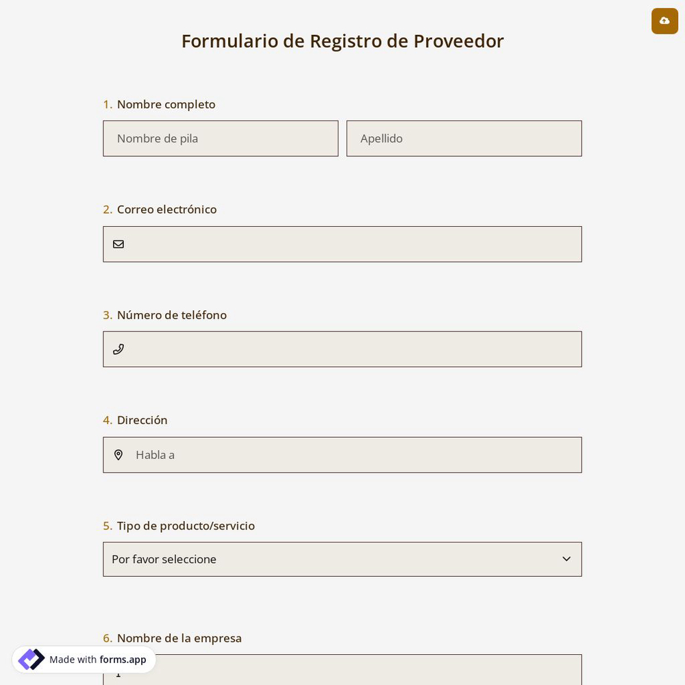 Formulario de Registro de Proveedor