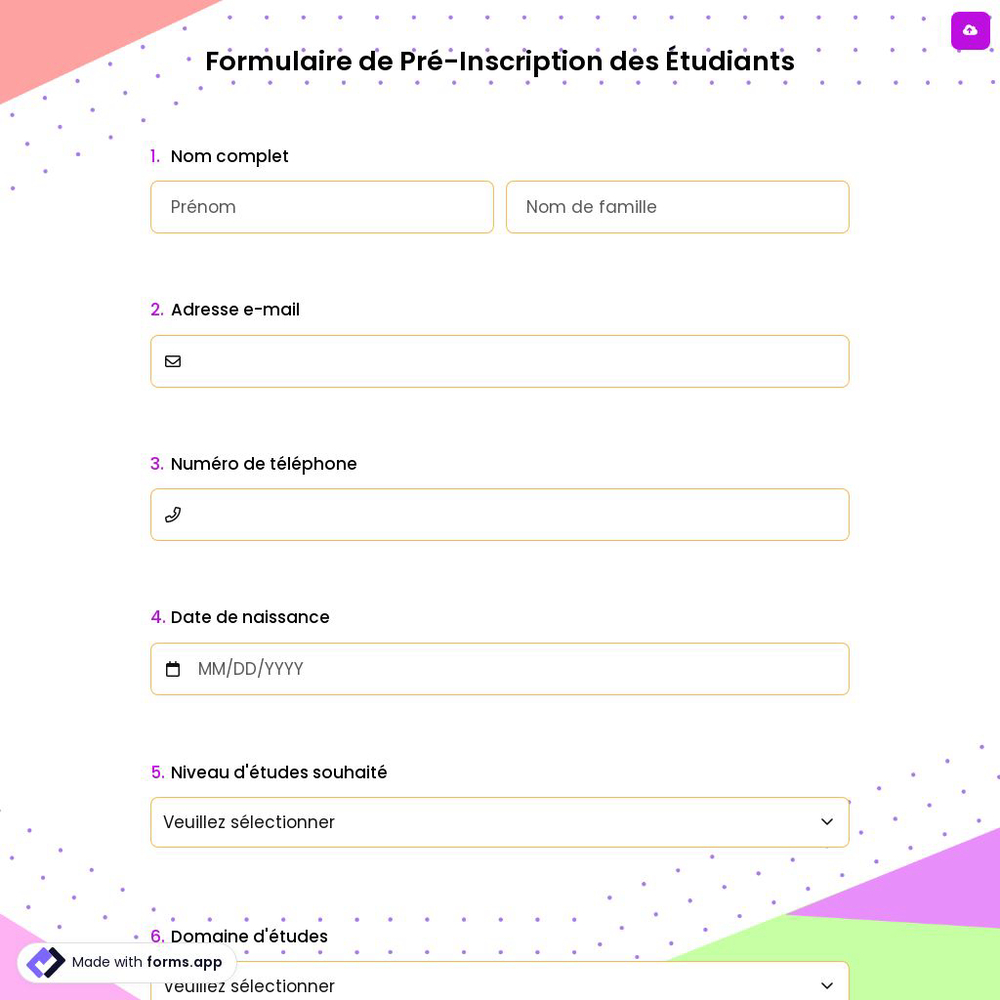 Formulaire de Pré-Inscription des Étudiants