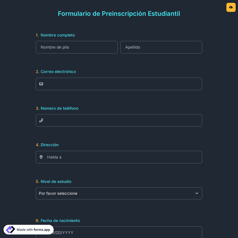Formulario de Preinscripción Estudiantil
