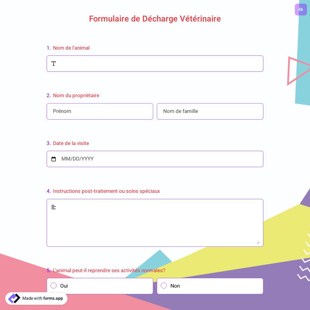 Formulaire de Décharge Vétérinaire