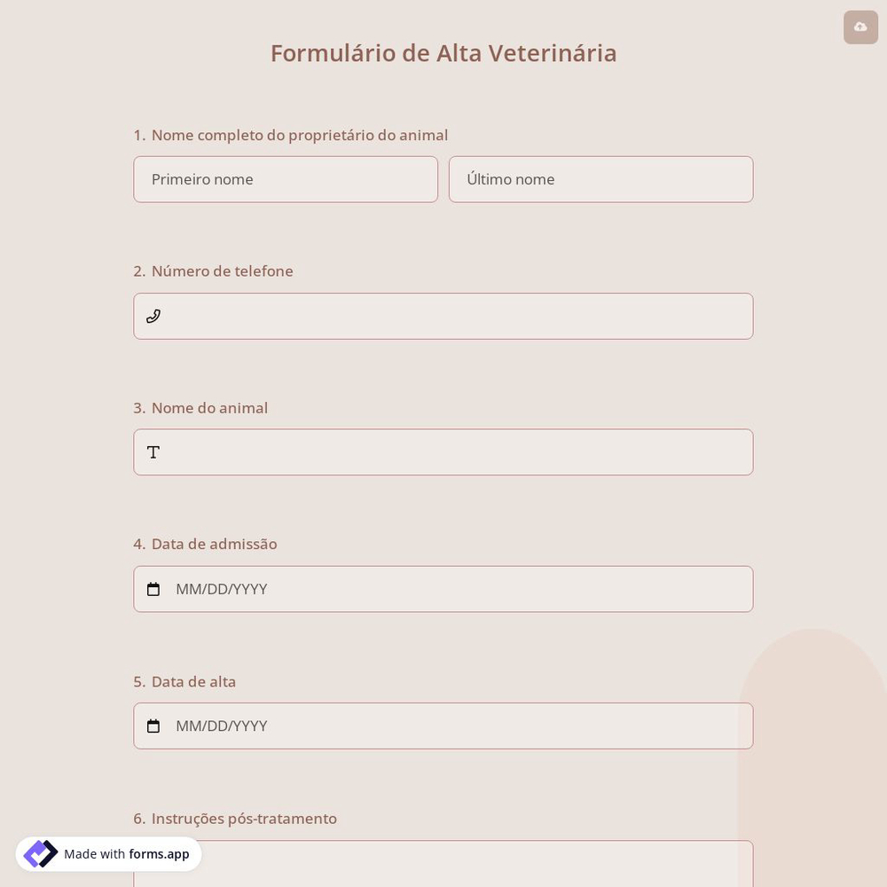 Formulário de Alta Veterinária