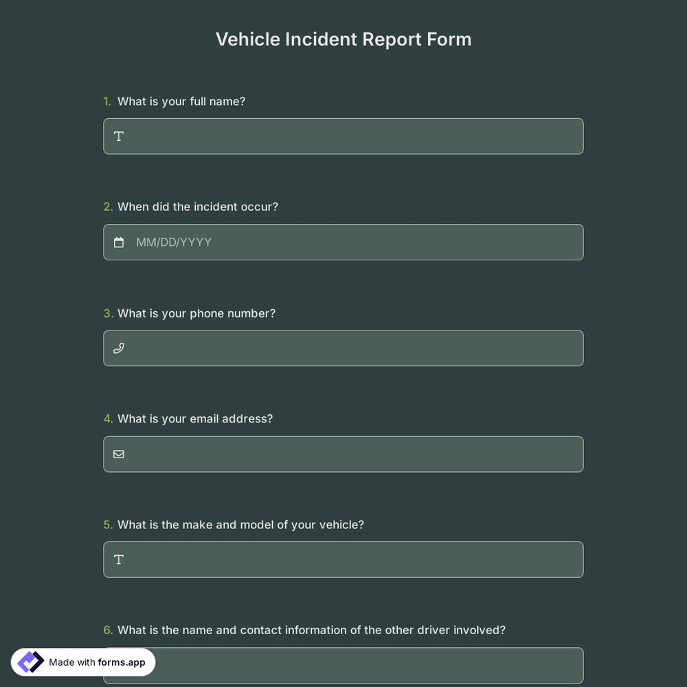 Vehicle Incident Report Form