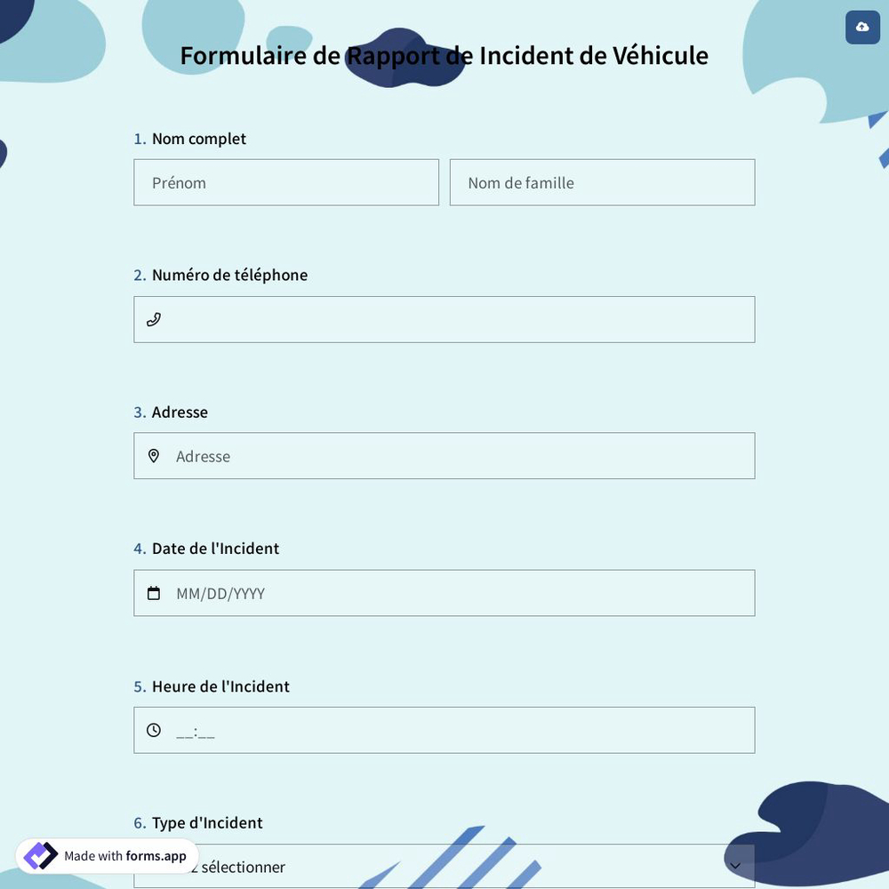 Formulaire de Rapport de Incident de Véhicule