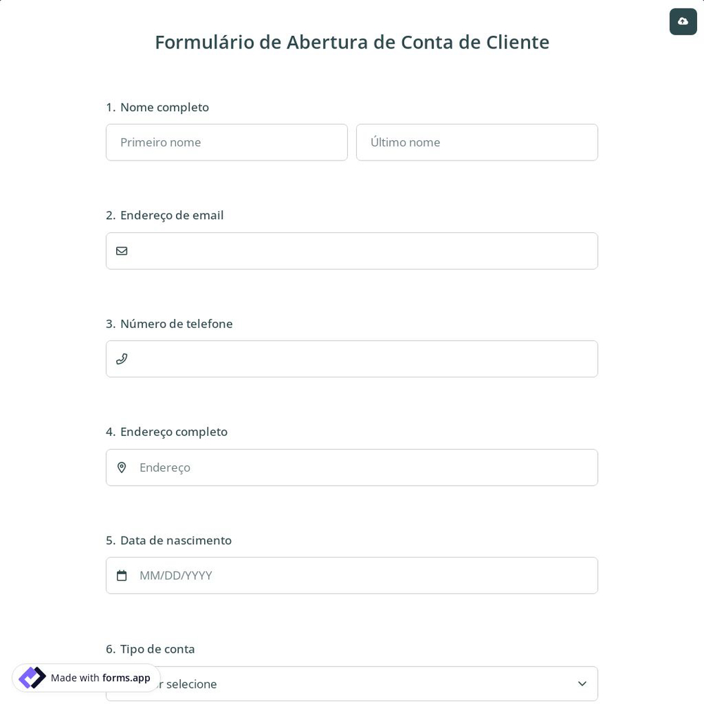 Formulário de Abertura de Conta de Cliente