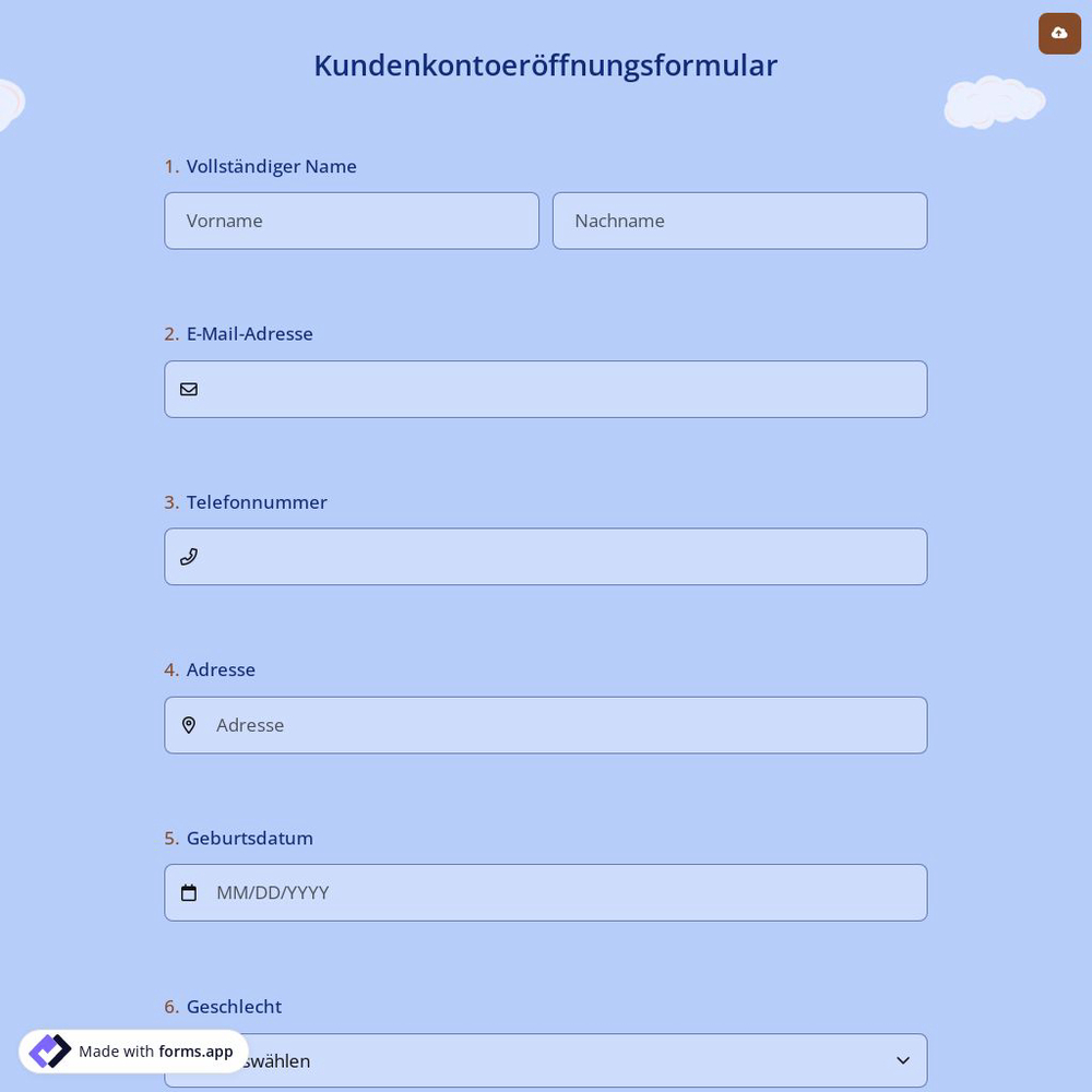 Kundenkontoeroffnungsformular