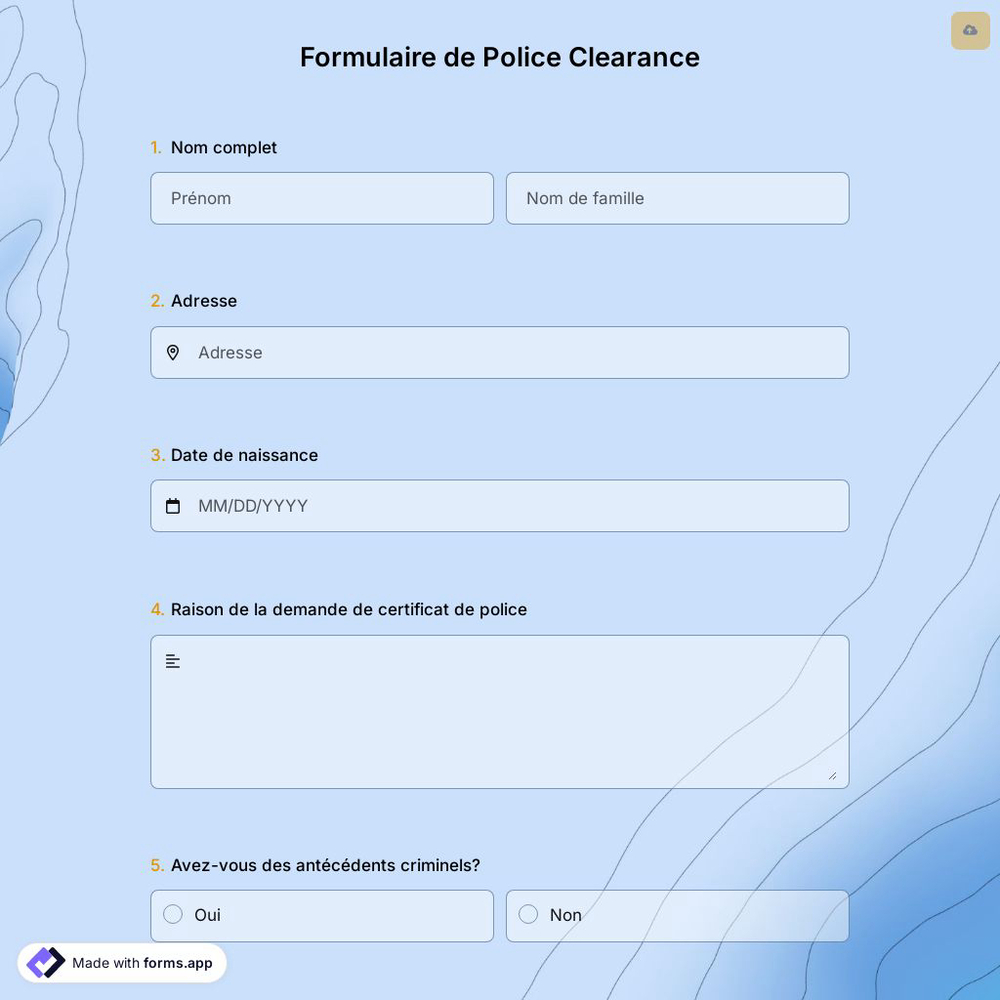 Formulaire de Police Clearance