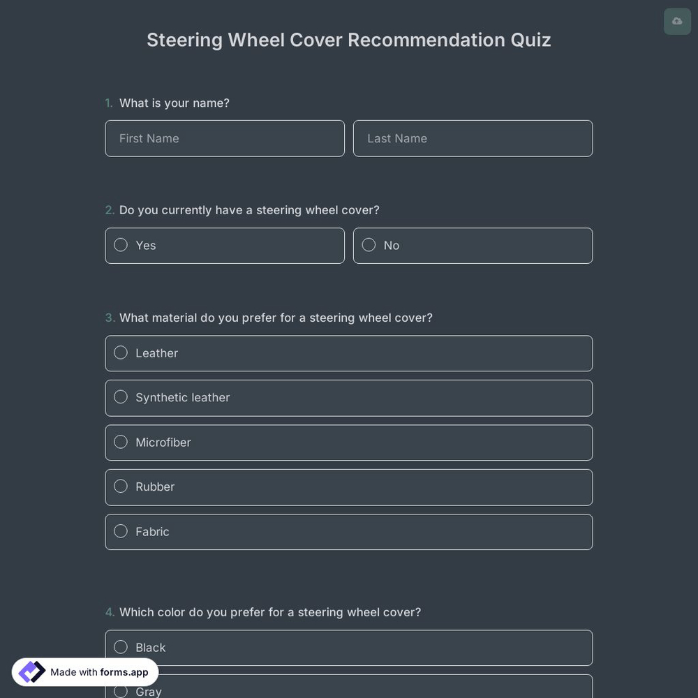 Steering Wheel Cover Recommendation Quiz