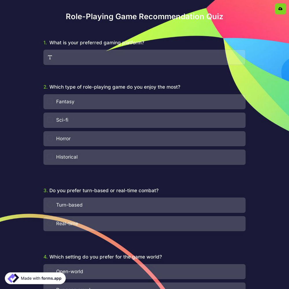 Role-Playing Game Recommendation Quiz