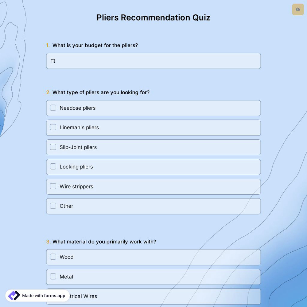 Pliers Recommendation Quiz