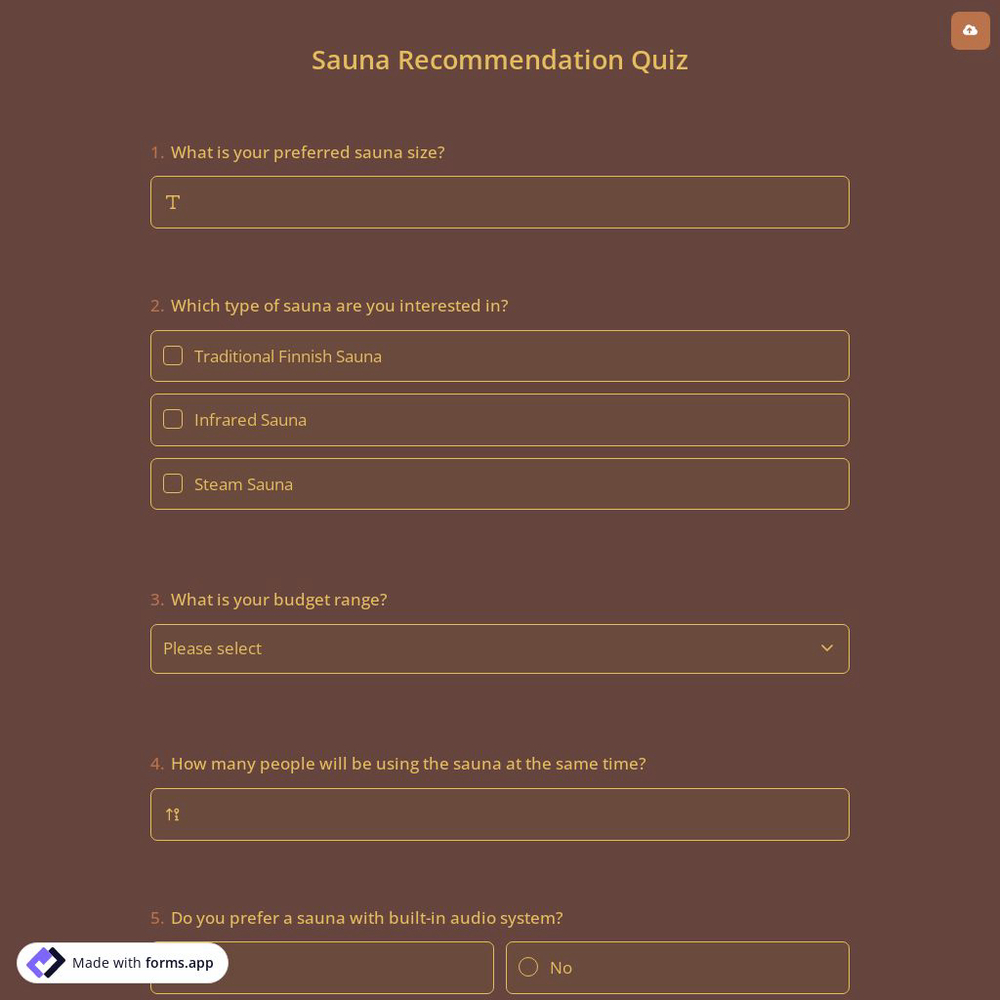 Sauna Recommendation Quiz