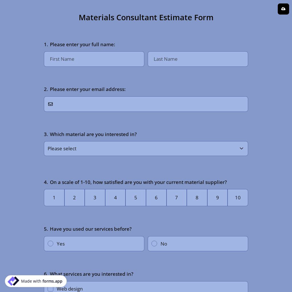 Materials Consultant Estimate Form