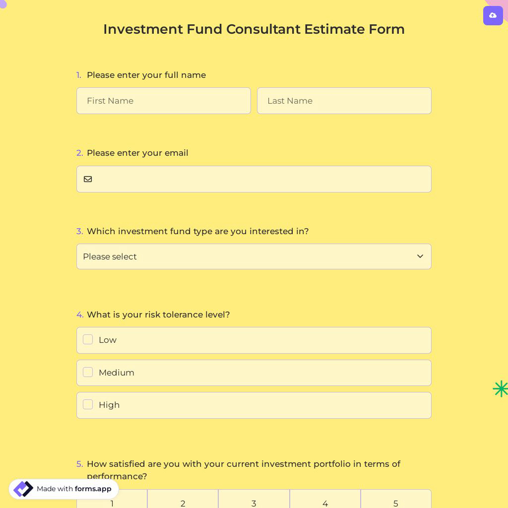Investment Fund Consultant Estimate Form