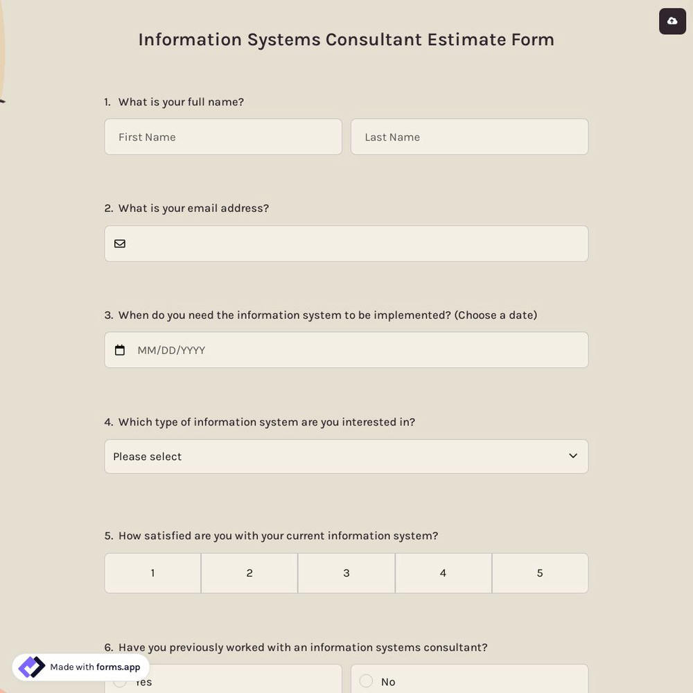 Information Systems Consultant Estimate Form