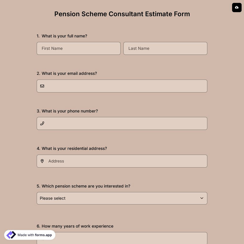 Pension Scheme Consultant Estimate Form