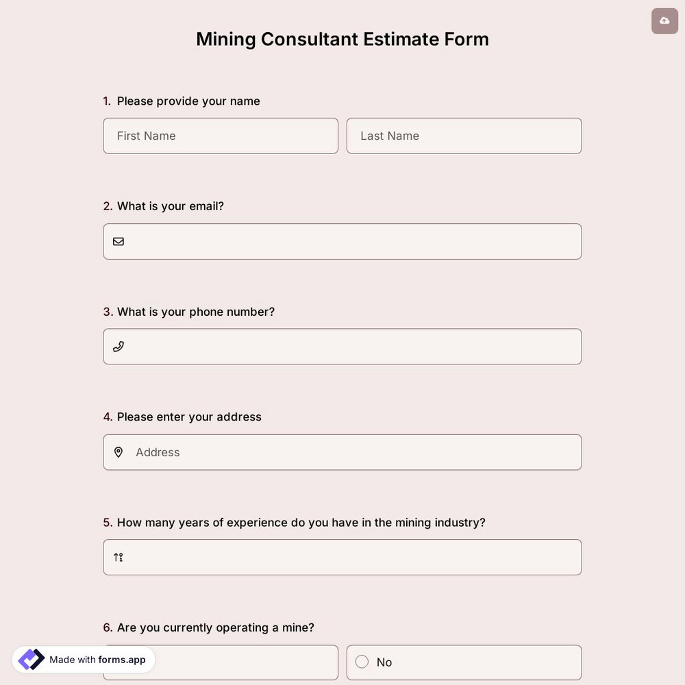 Mining Consultant Estimate Form