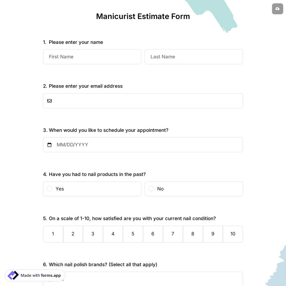 Manicurist Estimate Form