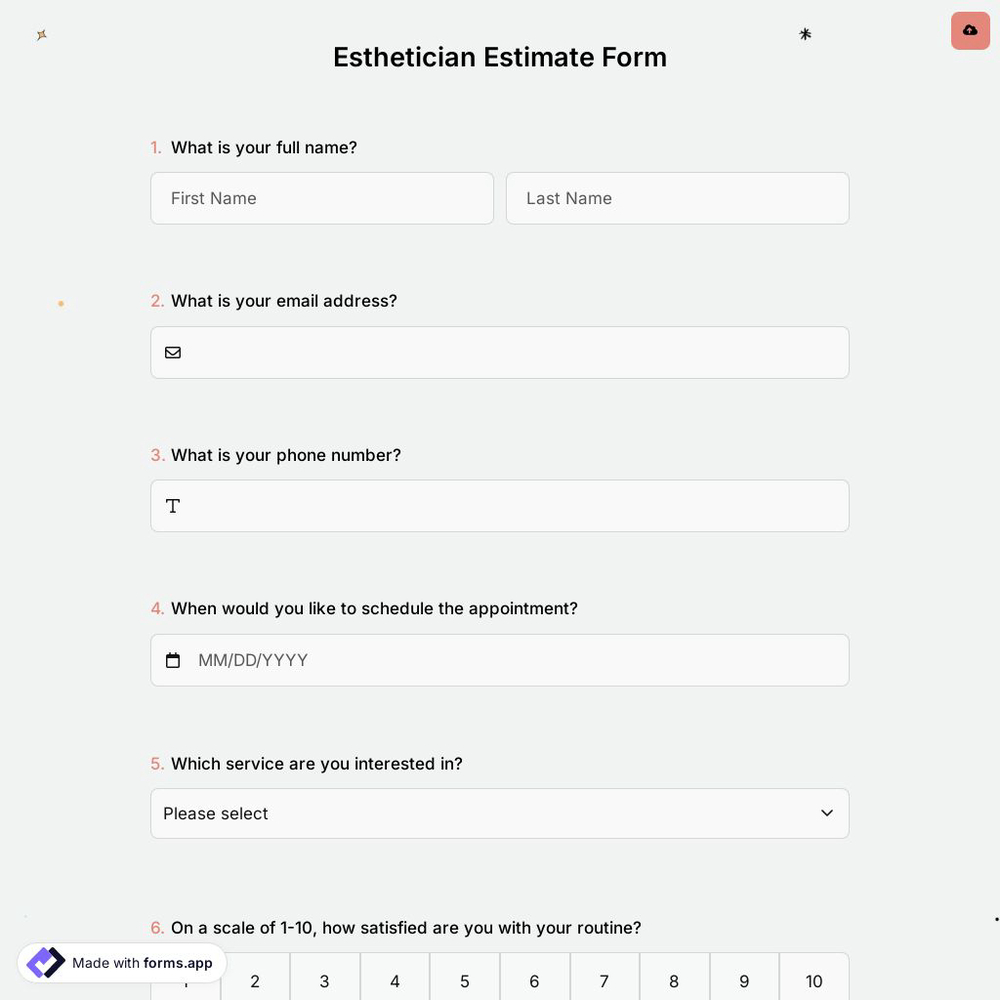 Esthetician Estimate Form