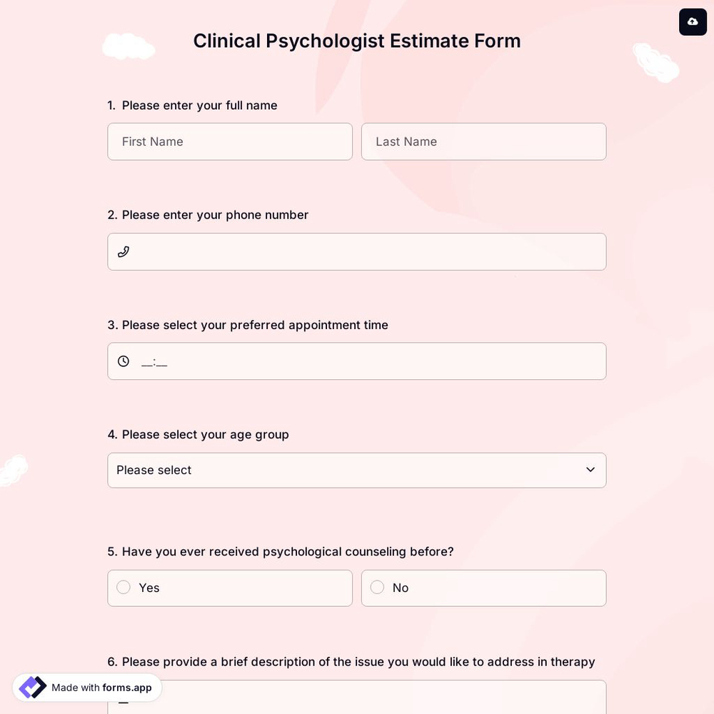 Clinical Psychologist Estimate Form
