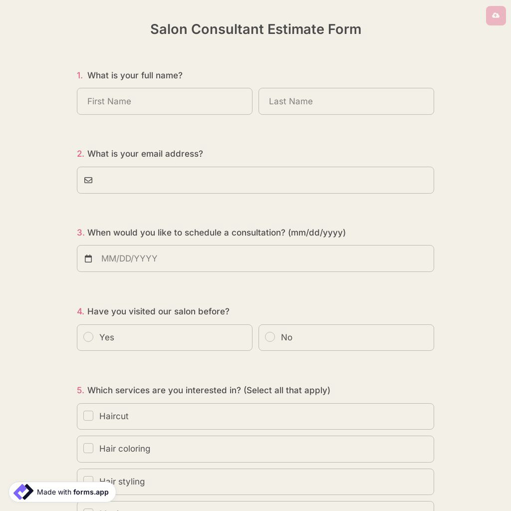 Salon Consultant Estimate Form
