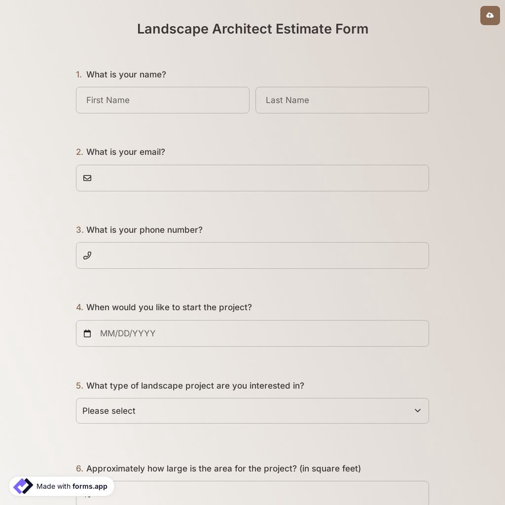 Landscape Architect Estimate Form