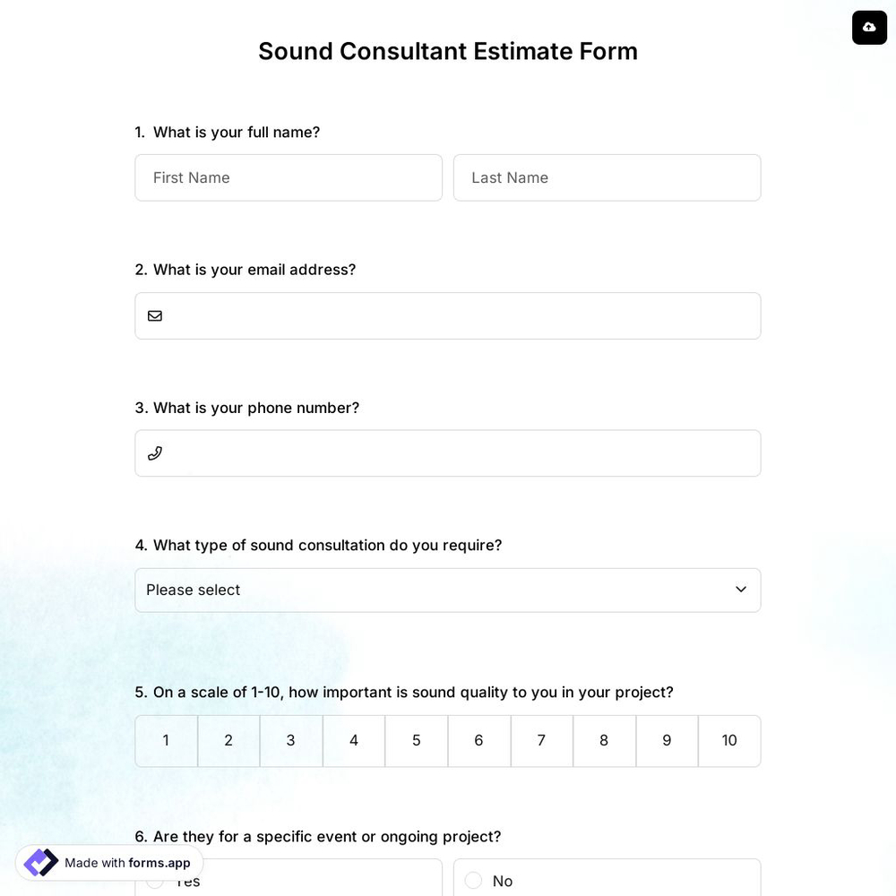 Sound Consultant Estimate Form