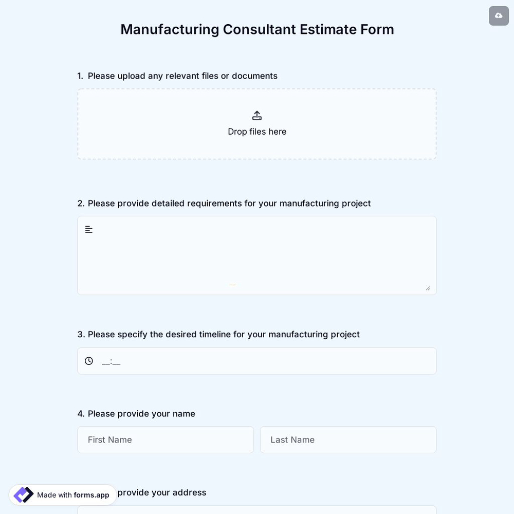 Manufacturing Consultant Estimate Form