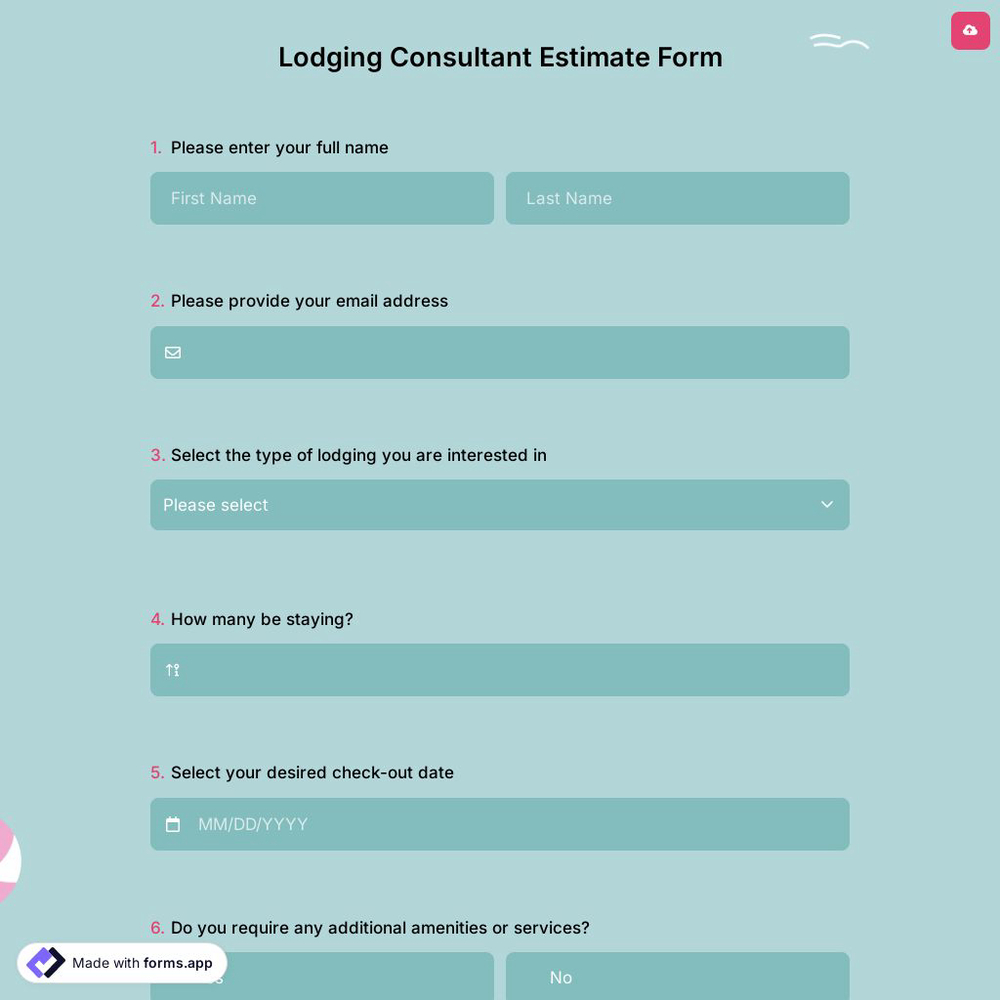 Lodging Consultant Estimate Form