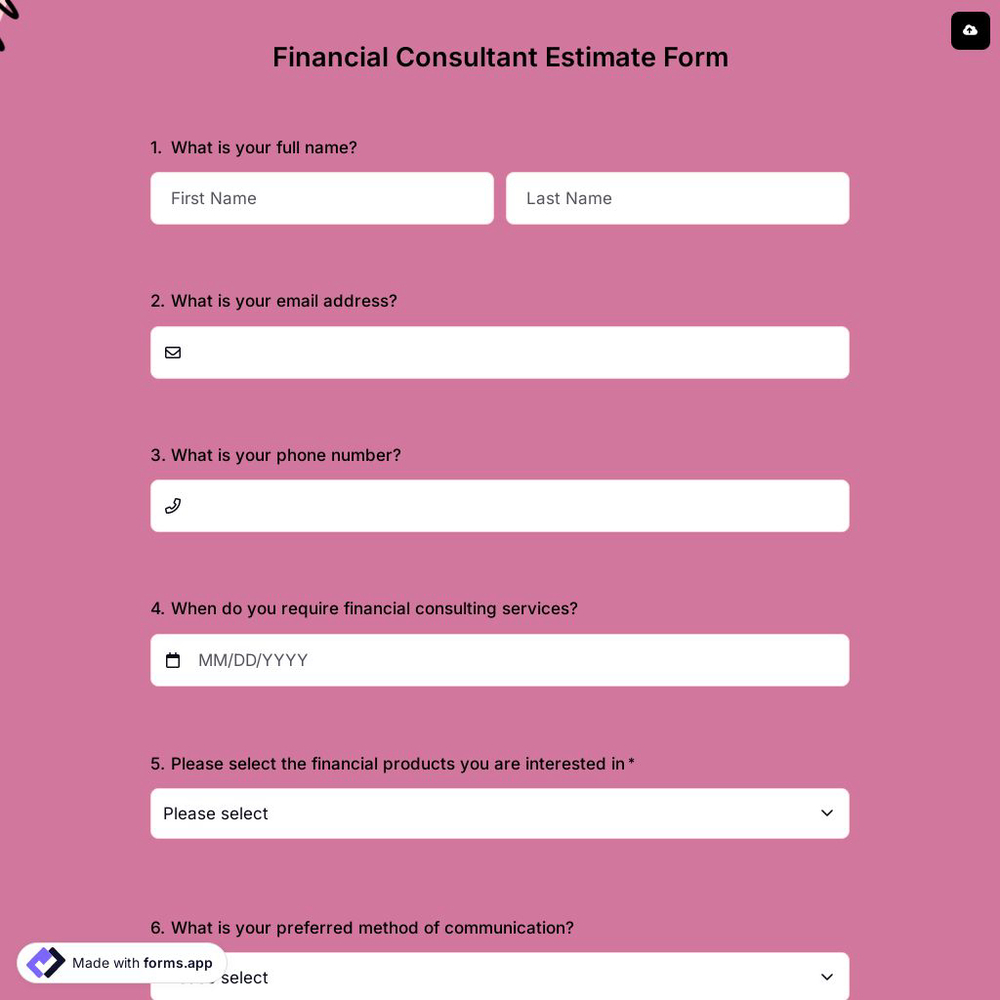 Financial Consultant Estimate Form