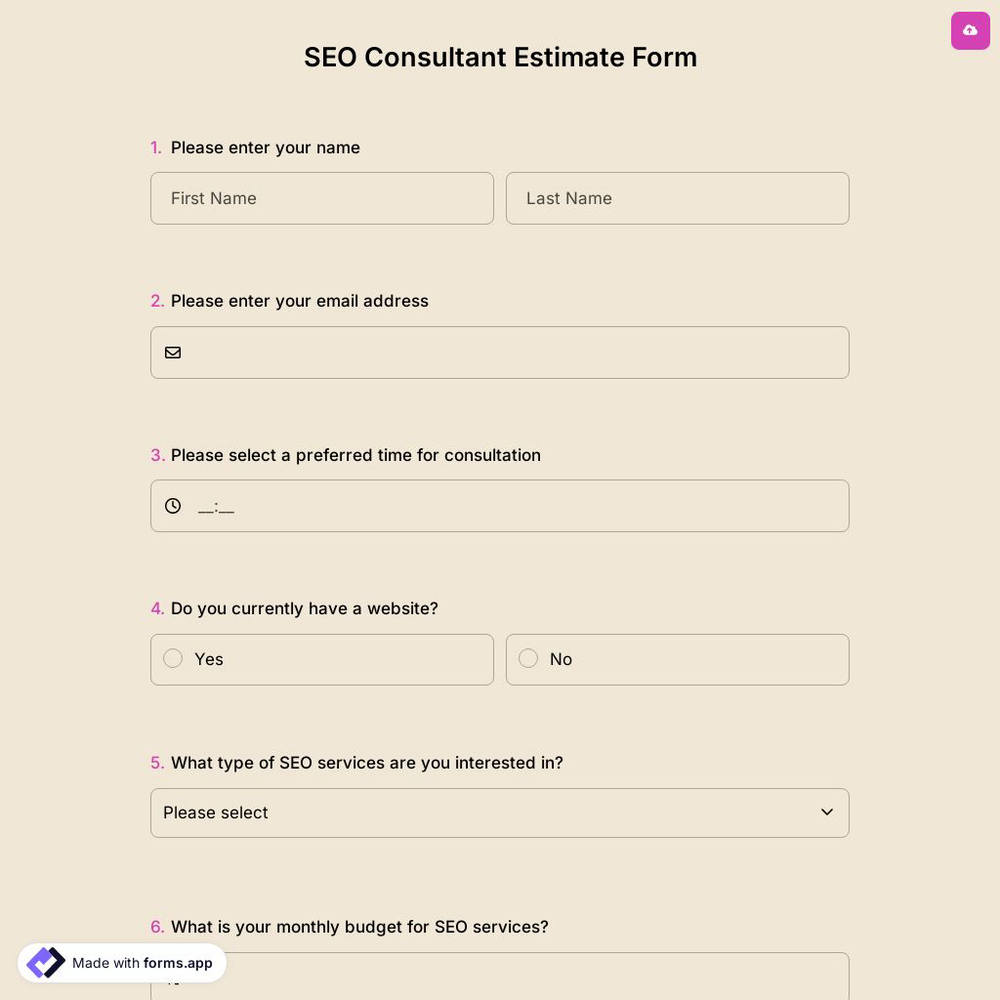 SEO Consultant Estimate Form