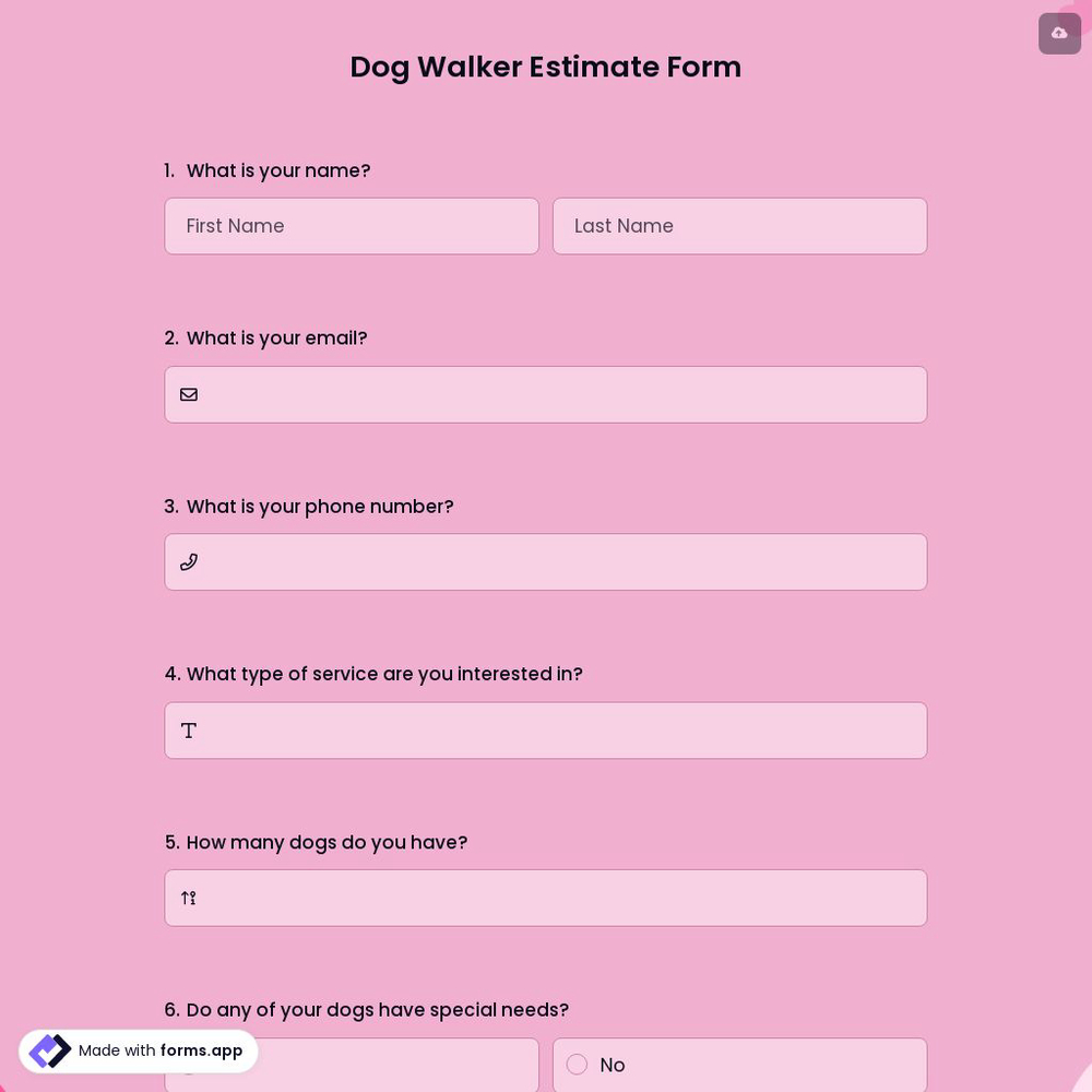 Dog Walker Estimate Form