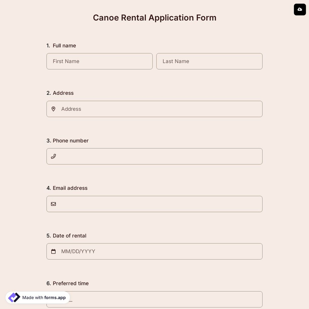 Canoe Rental Application Form