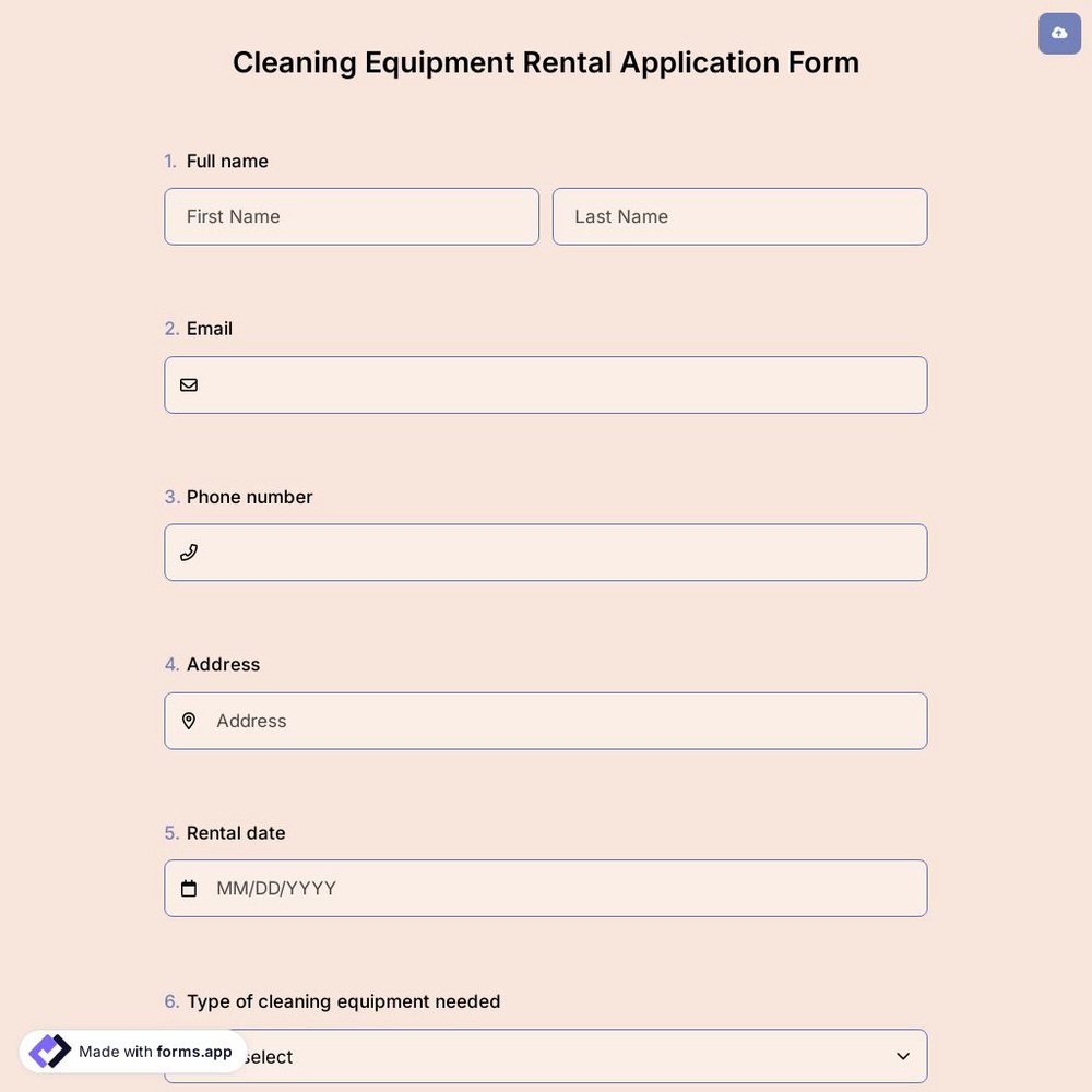Cleaning Equipment Rental Application Form